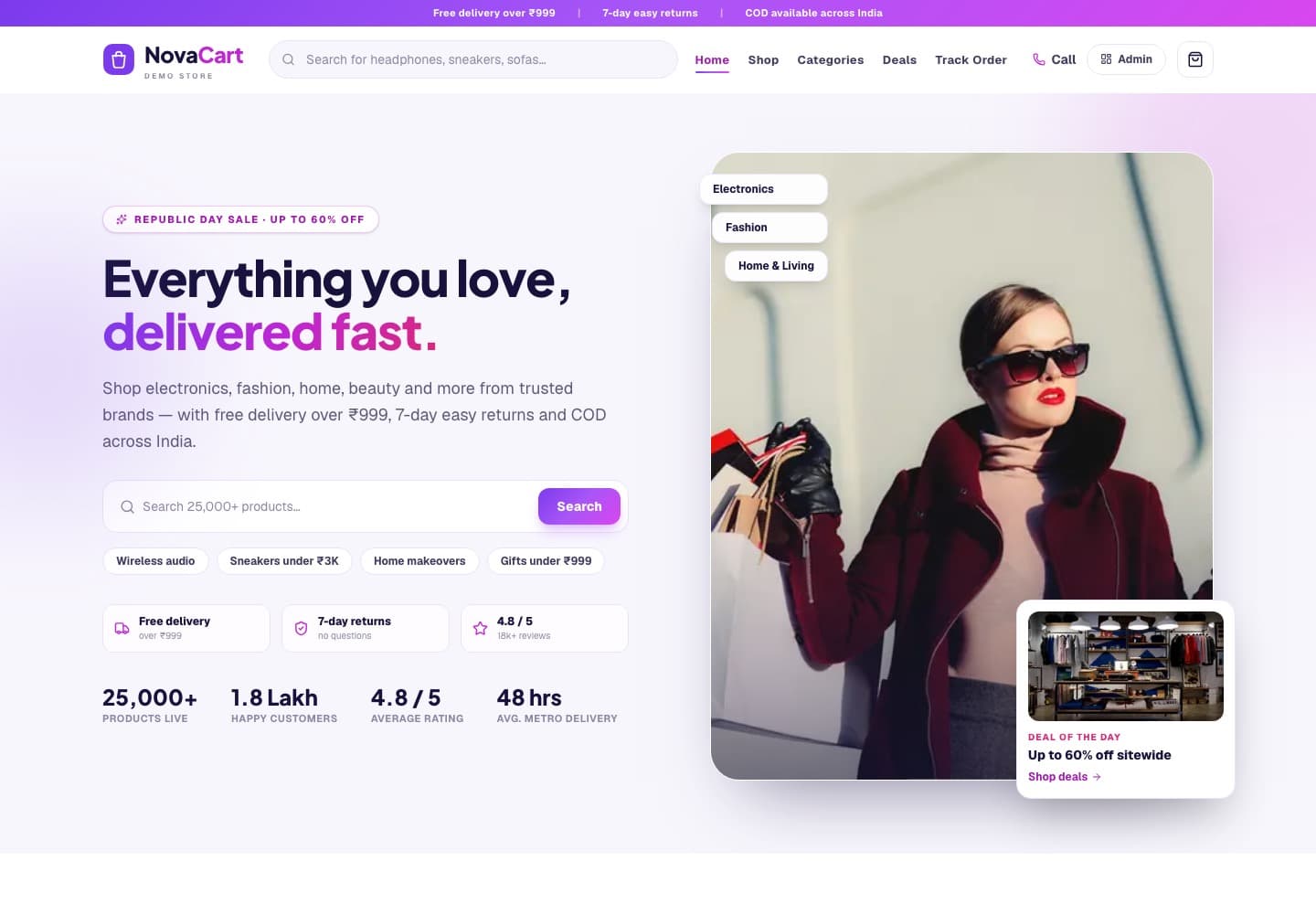NovaCart Ecommerce store screenshot